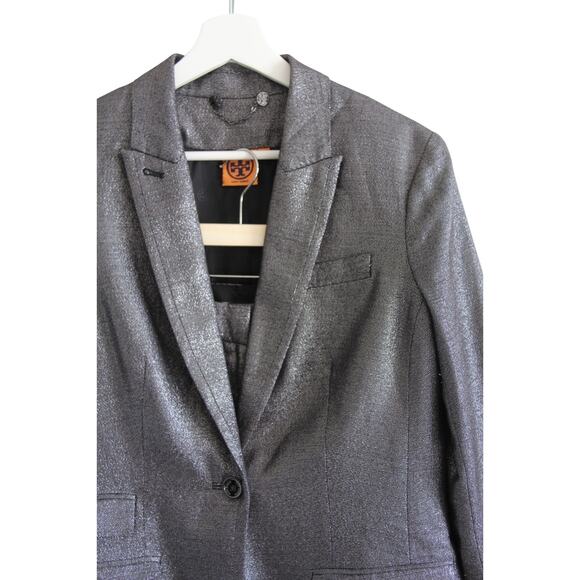 Tory Burch Pant Suit Size 8/10 Jacket Pants Metallic Gray Shimmer 2 Piece Outfit - Picture 5 of 12